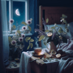 Tisane sommeil avec tilleul, mélisse et lavande sur table de nuit
