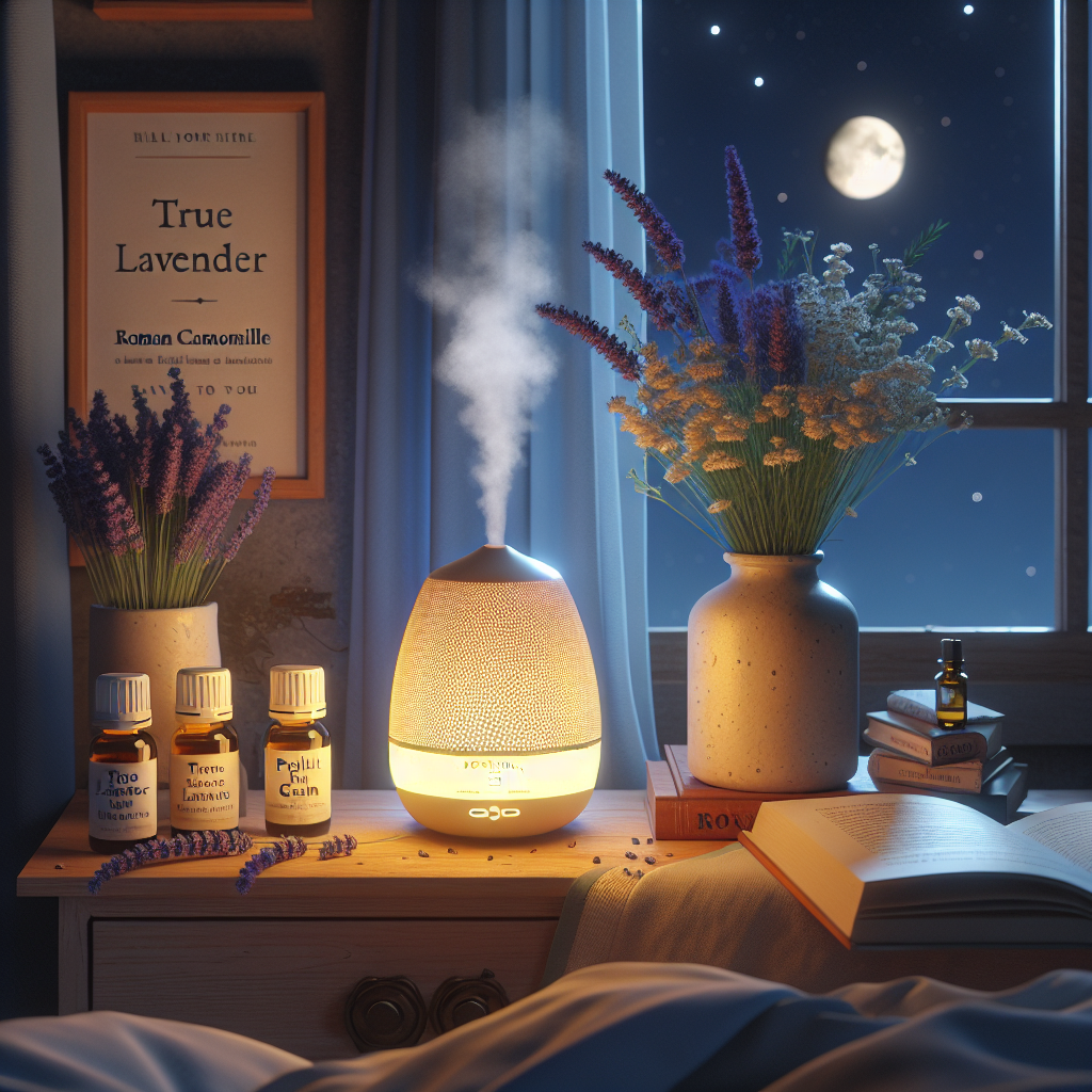 Rituel sommeil aux huiles essentielles sur table de nuit